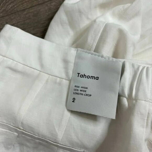 Aritzia Babaton Tahoma Pant High rise Linen Culottes Wide Leg Crop Trouser White - Picture 14 of 16